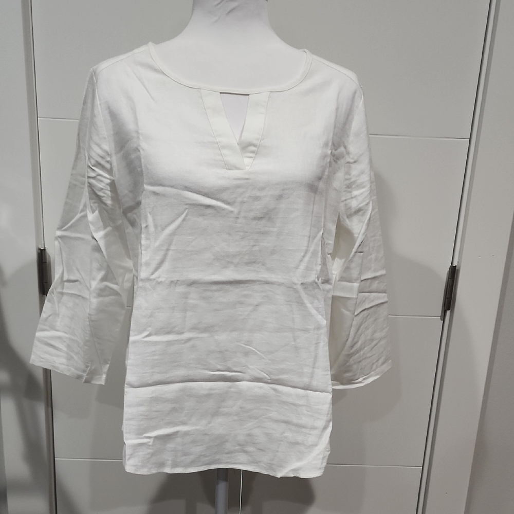 Van Heusen White Bell Sleeve Tunic with Mandarin Collar